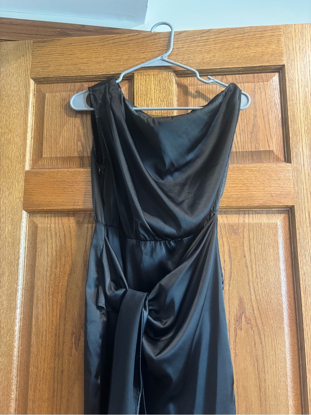 Elegant Black Satin Women's Off the Shoulder Dress